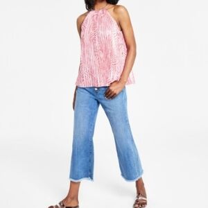 Michael Michael Kors Women's Sleeveless Red Zebra-Print Pleated Chain Top Size1X